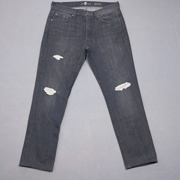 7 for all Mankind Jeans Mens 31x28 Slimmy Slim Straight Leg Gray Distressed